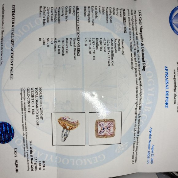 Certified Morganite 46.59ct Diamonds 14K Ring - Picture 8 of 8